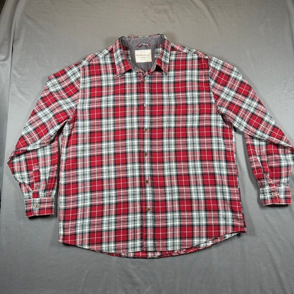Weatherproof‎ Vintage Mens Large Red Plaid Flannel Button Up Casual Shirt